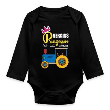 Keine Prinzessin - ich will Traktor fahren - Baby Bio-Langarm-Body - Schwarz - Vorne