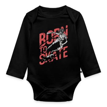BORN SKATE BOARDER SK8 LONGBOARDER SKATING MOTIVE - Baby Bio-Langarm-Body - Schwarz - Vorne