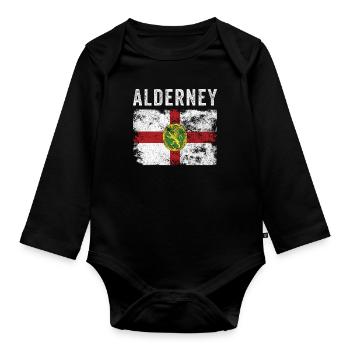 Alderney Flag Distressed - Ridunian Flag - Organic Longsleeve Baby Bodysuit - black - Front