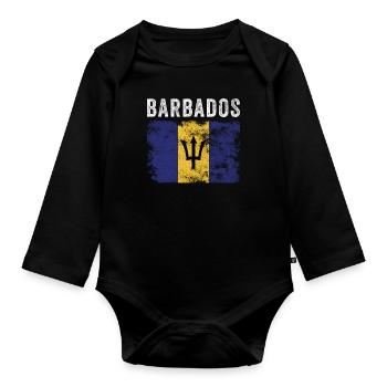 Drapeau de la Barbade Drapeau barbadien en détresse - Body Bébé bio manches longues - noir - Devant