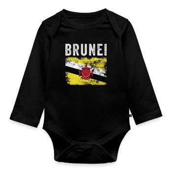Brunei Flag Distressed - Bruneian Flag - Organic Longsleeve Baby Bodysuit - black - Front
