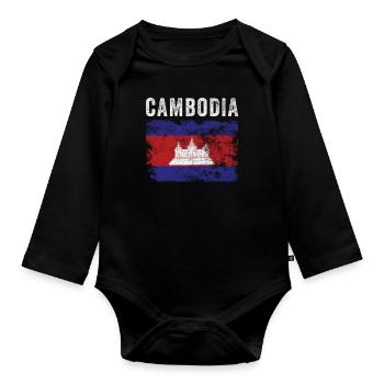 Drapeau du Cambodge Drapeau cambodgien en détresse - Body Bébé bio manches longues - noir - Devant