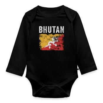 Bhutan Flag Distressed - Bhutanese Flag - Organic Longsleeve Baby Bodysuit - black - Front