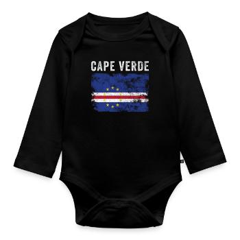 Drapeau du Cap-Vert en détresse - Body Bébé bio manches longues - noir - Devant