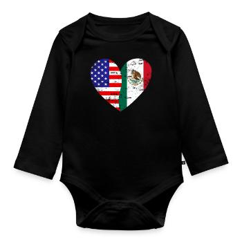 USA Mexico Grunge Flag Heart - Organic Longsleeve Baby Bodysuit - black - Front