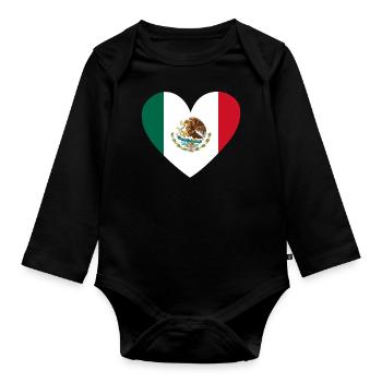 Cœur du drapeau du Mexique - Body Bébé bio manches longues - noir - Devant
