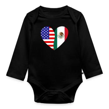 États-Unis Mexique Flag Heart - Body Bébé bio manches longues - noir - Devant