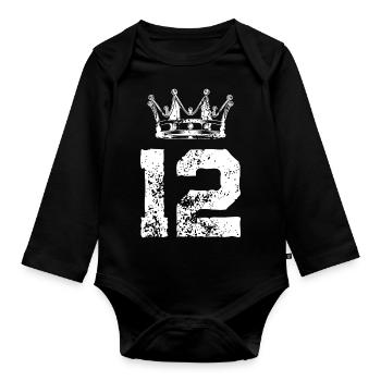 12 Zahl Krone - Baby Bio-Langarm-Body - Schwarz - Vorne