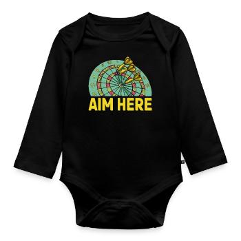 Herren Dart Spieler Score Alter Mann Hundred - Baby Bio-Langarm-Body - Schwarz - Vorne