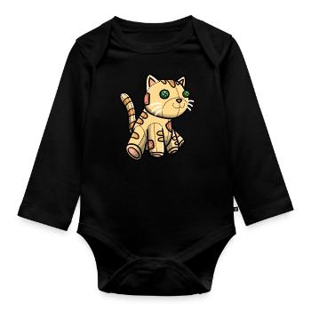 Orange Katze Niedliches Kuscheltier - Baby Bio-Langarm-Body - Schwarz - Vorne