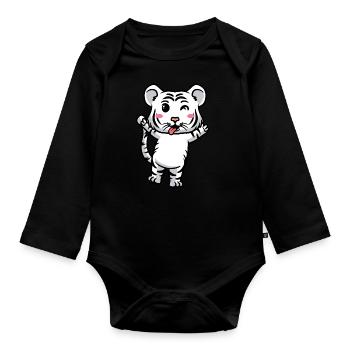 Weißer Tiger Emoticon Bengalischer Tiger - Baby Bio-Langarm-Body - Schwarz - Vorne