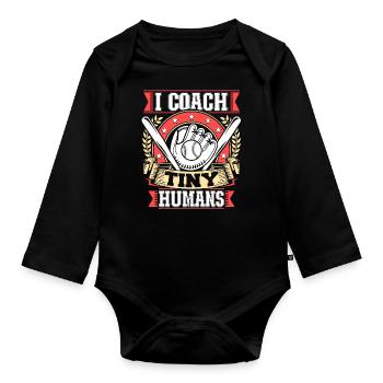 I Coach Tiny Humans Baseball-trainer Sporttrainer - Baby Bio-Langarm-Body - Schwarz - Vorne