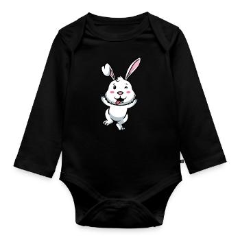 White Rabbit Emoticon Rabbit - Organic Longsleeve Baby Bodysuit - black - Front