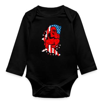 Baseball Spieler Amerikanische Flagge - Baby Bio-Langarm-Body - Schwarz - Vorne