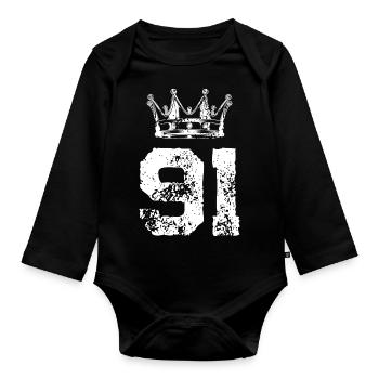91 Number crown - Organic Longsleeve Baby Bodysuit - black - Front