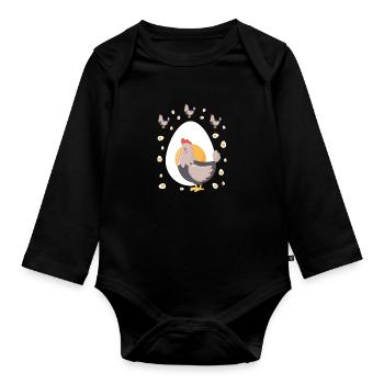Huhn Bauernhof Geflügel Hahn Hühner Geschenk - Baby Bio-Langarm-Body - Schwarz - Vorne