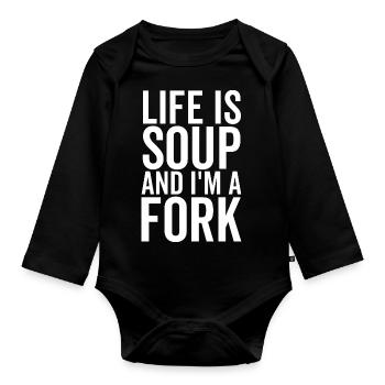 Das Leben ist Suppe und ich bin eine Gabel - Baby Bio-Langarm-Body - Schwarz - Vorne