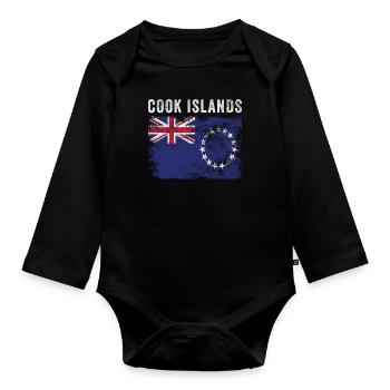 Drapeau des Îles Cook en détresse - Body Bébé bio manches longues - noir - Devant