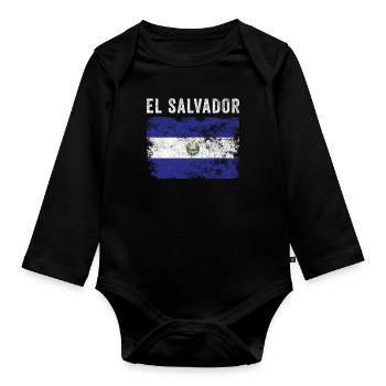 El Salvador Flag Vintage Salvadoran Flag - Organic Longsleeve Baby Bodysuit - black - Front