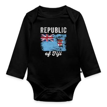 Drapeau fidjien en détresse - Drapeau fidjien - Body Bébé bio manches longues - noir - Devant