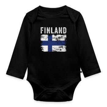 Finland Flag Distressed - Finnish Flag - Organic Longsleeve Baby Bodysuit - black - Front