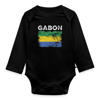 Gabun Flag Distressed - Gabunische Flagge - Baby Bio-Langarm-Body - Schwarz - Vorne