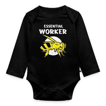 Wesentlicher Arbeiter, Biene, Imker, Wabe - Baby Bio-Langarm-Body - Schwarz - Vorne