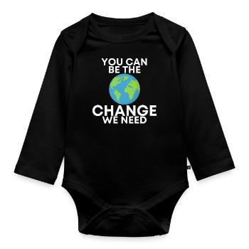 you can be the change - Organic Longsleeve Baby Bodysuit - black - Front