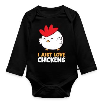 Poulet - J’adore les poulets - Body Bébé bio manches longues - noir - Devant