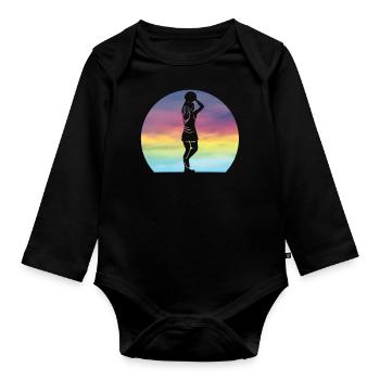 Netball Player Gift Retro Sunset Netball Lover - Organic Longsleeve Baby Bodysuit - black - Front