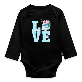 Süßes Buch Liebhaber Aquarell Blumen Lesebuch - Baby Bio-Langarm-Body - Schwarz - Vorne