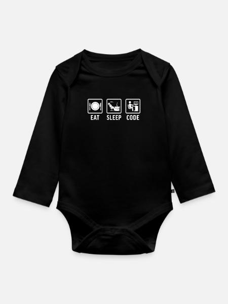 witziges t-shirt programmierer essen schlaf code - Baby Bio-Langarm-Body - Schwarz