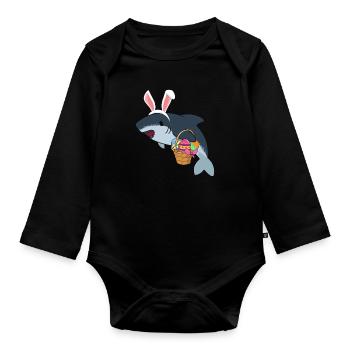 Easter Shark Shark with Easter Egg in basket - Organic Longsleeve Baby Bodysuit - black - Front