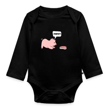 Eat pork pork papa gift - Organic Longsleeve Baby Bodysuit - black - Front