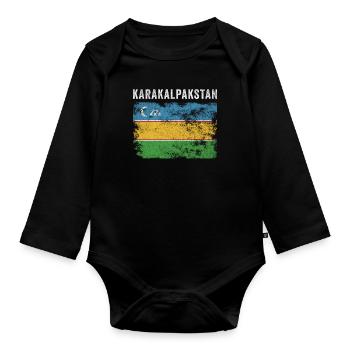 Karakalpakstan Flag Distressed - Organic Longsleeve Baby Bodysuit - black - Front