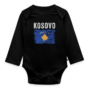 Kosovo Flag Distressed - Kosovar Flag - Organic Longsleeve Baby Bodysuit - black - Front
