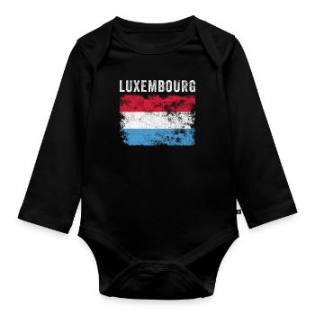 Luxembourg Flag Distressed - Organic Longsleeve Baby Bodysuit - black - Front