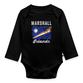 Marshall Islands Flag Distressed - Organic Longsleeve Baby Bodysuit - black - Front
