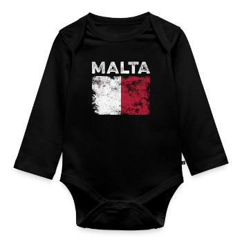 Malta Flag Distressed - Maltese Flag - Organic Longsleeve Baby Bodysuit - black - Front