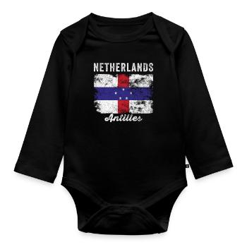 Netherlands Antilles Flag Distressed - Organic Longsleeve Baby Bodysuit - black - Front