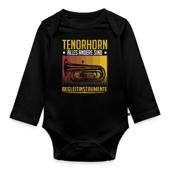 Tenorhorn Blechblasinstrument Musikinstrument - Baby Bio-Langarm-Body - Schwarz - Vorne