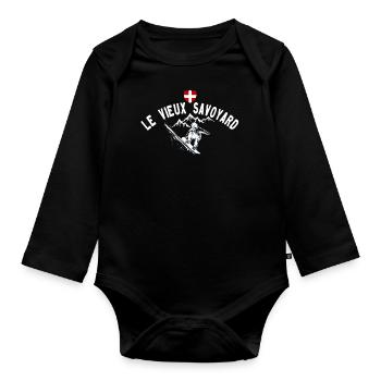 Le vieux Savoyard en snowboard - Body Bébé bio manches longues - noir - Devant