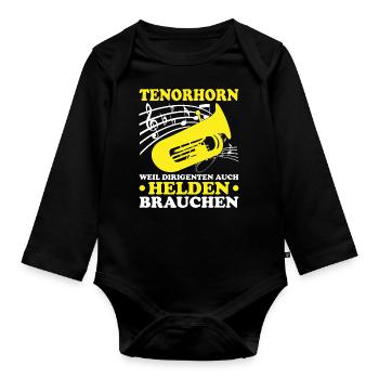 Tenorhorn Blechblasinstrument Musikinstrument - Baby Bio-Langarm-Body - Schwarz - Vorne