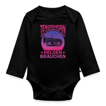 Tenorhorn Blechblasinstrument Musikinstrument - Baby Bio-Langarm-Body - Schwarz - Vorne
