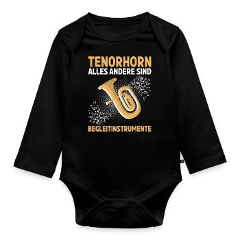 Tenorhorn Blechblasinstrument Musikinstrument - Baby Bio-Langarm-Body - Schwarz - Vorne