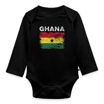 Ghana Flag Distressed - Ghanaische Flagge - Baby Bio-Langarm-Body - Schwarz - Vorne