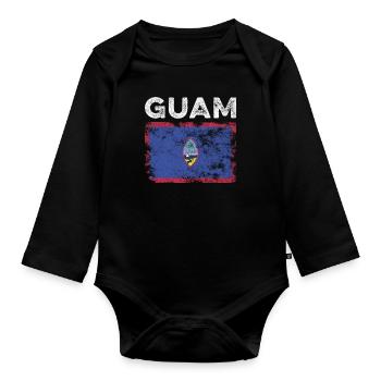 Guam Flag Distressed - Guamanische Flagge - Baby Bio-Langarm-Body - Schwarz - Vorne