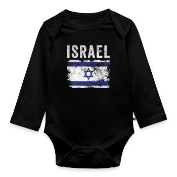 Drapeau d’Israël en détresse - Drapeau israélien - Body Bébé bio manches longues - noir - Devant
