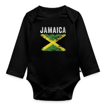 Jamaica Flag Distressed - Jamaican Flag - Organic Longsleeve Baby Bodysuit - black - Front
