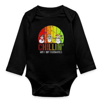 Chillin' With My Snowmies Santa Claus Schneemann - Baby Bio-Langarm-Body - Schwarz - Vorne